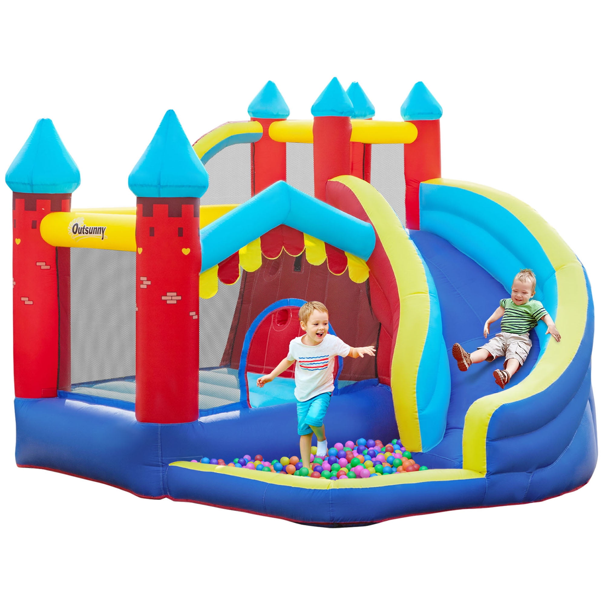 Outsunny 4 in 1 Inflatable Bounce House with Slide, Climbing Wall, and