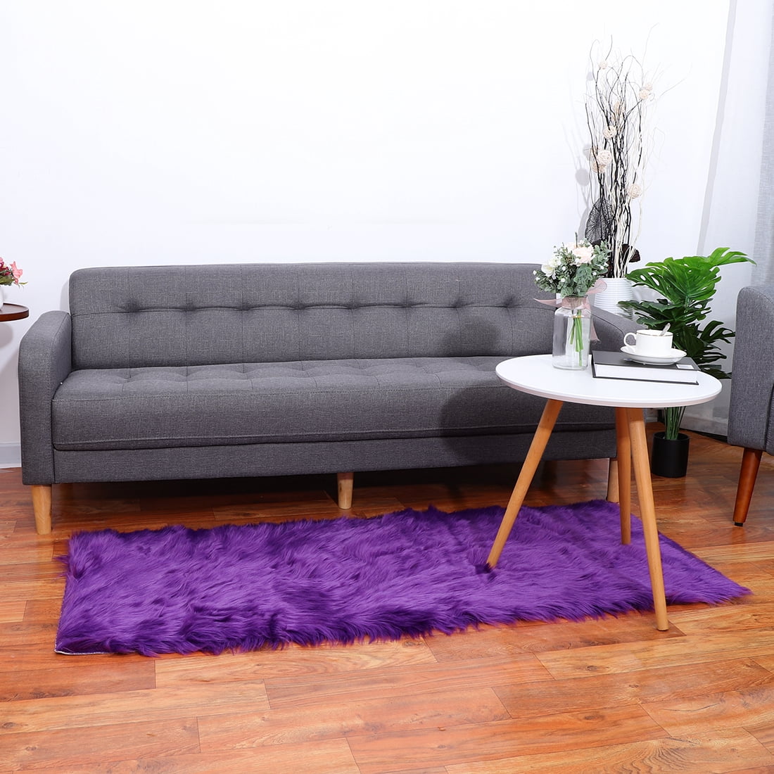 Unique Bargains Faux Sheepskin Rugs Plush Area Rug Purple 2x5 Feet