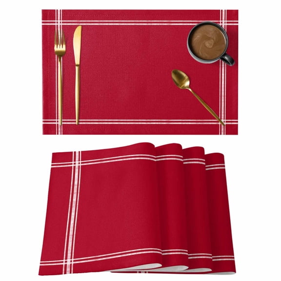 Placemat Set of 6 Red Placemats for Dining Table Solid Color Washable Table Mats for Kitchen and Party Decor Indoor & Outdoor Use