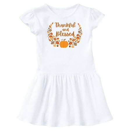 

Inktastic Thankful and Blessed Pumpkin and Fall Leaves Gift Baby Girl Dress