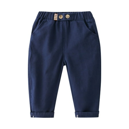 

TIREOW Trendy Kids Pants Toddler Boys Solid Color Mid Rise Elastic Waistband Leggings Work Pants with Pockets Everyday Casual Trend Outfits Daily Outdoor Trousers(4-5 Years Navy)