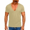 thumbnail image 6 of OGLCCG Deep V Neck T Shirt for Men Muscle Slim Fit Low Cut Stretch Short Sleeve Waffle Tee Tops Solid Color Summer Casual Tshirt,XXXL,Beige, 6 of 6