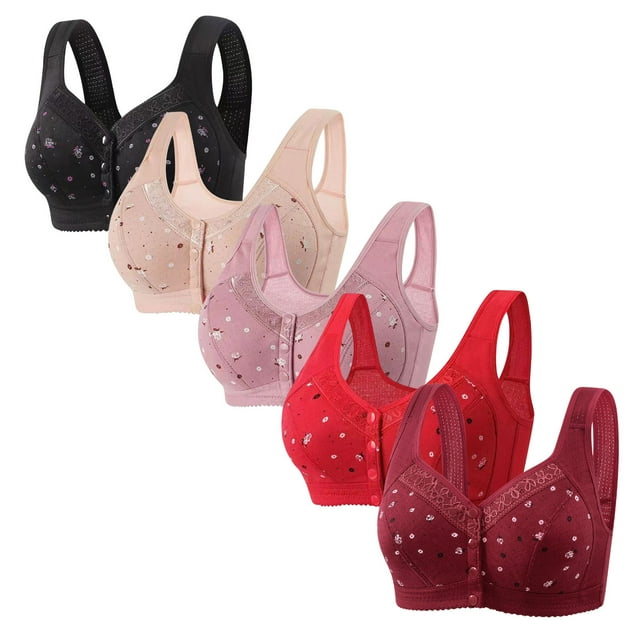 Plebaso Everyday Bras Pack of 5 for Women Front Closure Button Bras No Underwire Full Coverage Bralettes