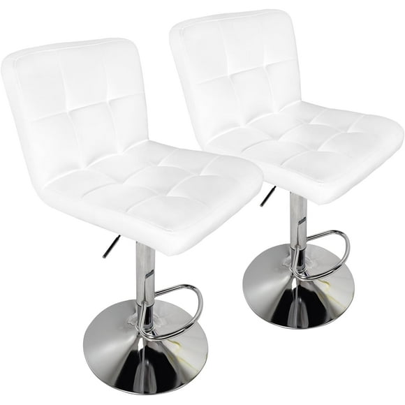 QRInnovations Extra Large Faux Leather Barstools SET of 2 - Modern Adjustable Counter Height Armless Chairs - Large Seat & Larger Base, Swivel Stool for Bar, Island, Living Room, Dining Room - White