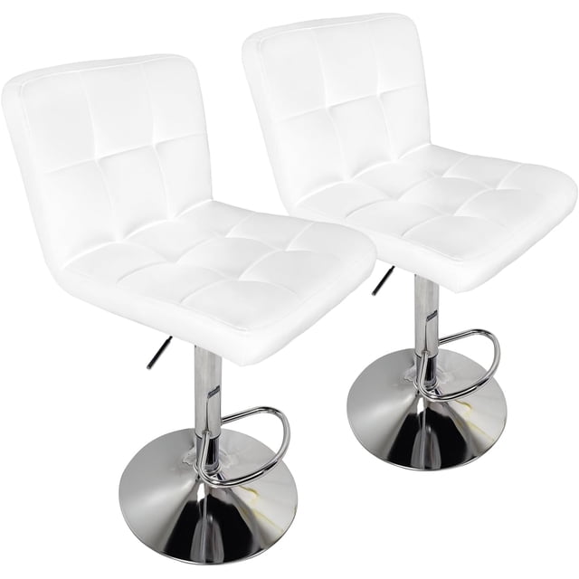 QRInnovations Extra Large Faux Leather Barstools SET of 2 - Modern Adjustable Counter Height Armless Chairs - Large Seat & Larger Base, Swivel Stool for Bar, Island, Living Room, Dining Room - White