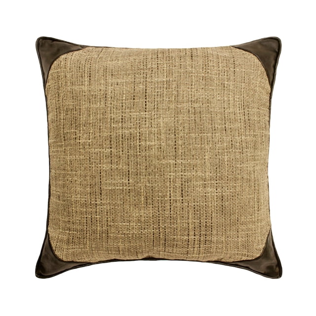 Decorative Brown 20"x20" (50x50 cm) Throw Pillows, Linen & Faux Leather Textured Fabric, Jute & Patchwork Throw Pillows For Couch, Solid Pattern Modern Style - The George