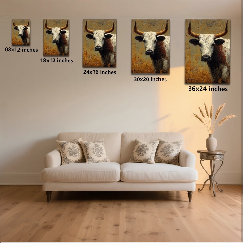 1pc Western - style Long - horned Cow Canvas Painting, framed Decor room hanging Wall Picture Decor for Home Gifts, living room, bathroom, bedroom, kitchen wall art decor canvas wall art