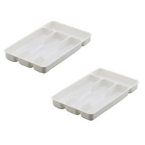 LYCAQL 2PCS Kitchen Tools Drawer Organizer Tray Spoon Forks Cutlery Separation Finishing Rack Storage Box, Silverware Holder Kitchen Knives Tray 4 Compartment, White