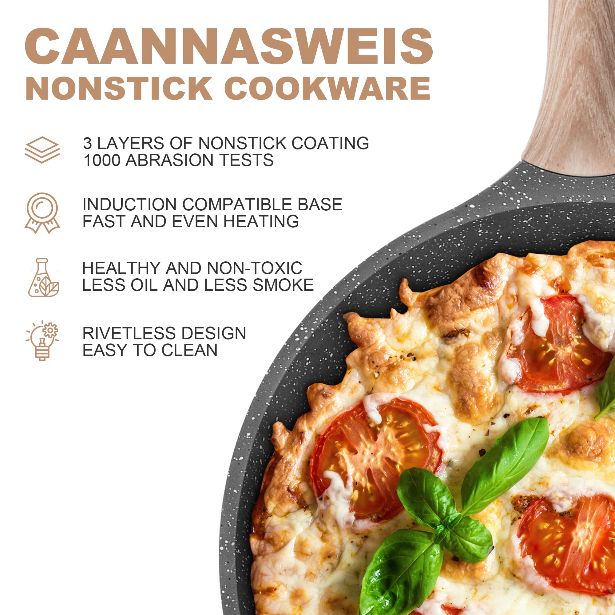  Caannasweis Nonstick Pan, Nonstick Stone Frying Pan, Best  Nonstick Omelette Skillet Fry Pan with Soft Touch Handle, Induction  Compatible (9.5): Home & Kitchen