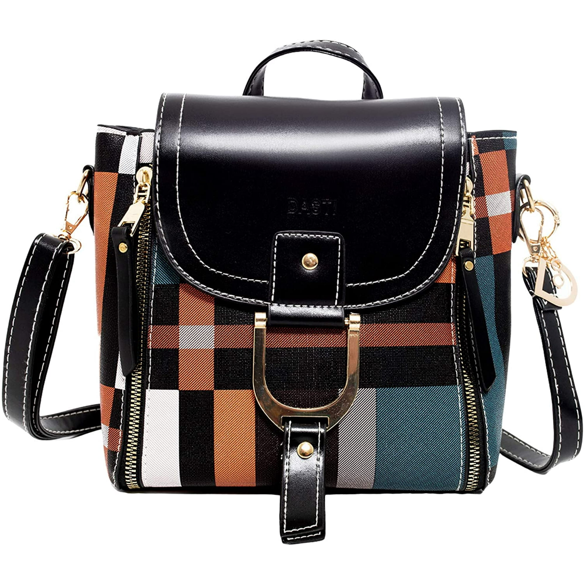 Asge Real Mini Backpack Purse Convertible Small Womens Bags And Purses Leather Cute Checkered Crossbody Shoulder Detachable Strap Black