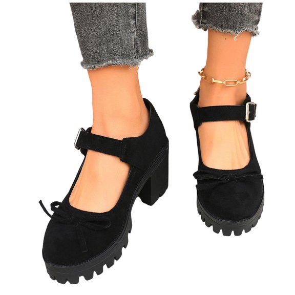 ZACPNCV Womens Plus Size Suede Pumps Bow Wrap Around Strap Block Heel Comfort Dress Shoes