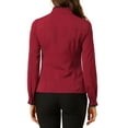 thumbnail image 4 of MODA NOVA Junior's Stand Collar Button Down Long Sleeve Shirt  Burgundy XS, 4 of 7