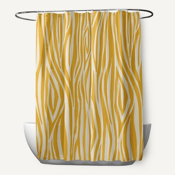 Simply Daisy 70" W x 73" H Wood Stripe Geometric Print Polyester Shower Curtain, Yellow