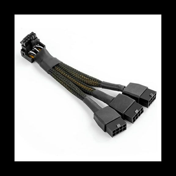 16Pin GPU Cable to 3X 8 Pin Pcie Extension - 16AWG PCIE 5.0 Right Angle 16 Pin 12 4Pin Supply Adapter(Type B)
