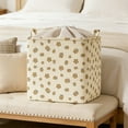thumbnail image 3 of Drawstring Storage Bin, Large Fabric Storage Basket with Handles for Clothes, Toys, Blankets, Home Organization, Beige Floral Decorative Collapsible Organizer, 3 of 5