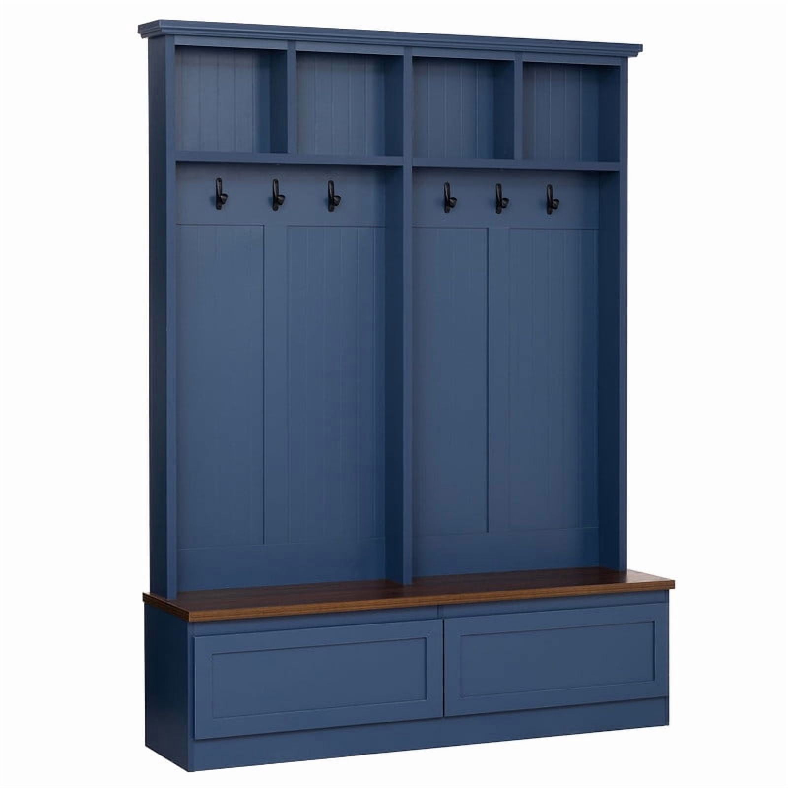 Farmhouse 4-in-1 Hall Tree with Storage Bench, Versatile Coat Rack with 2 Drawers, Entryway Organizer with 6 Hooks for Hallway, Living Room