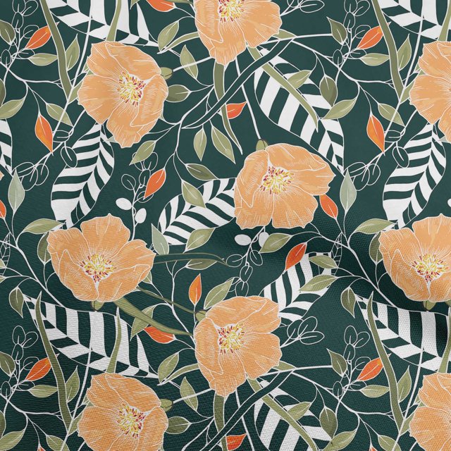 oneOone Polyester Spandex Peach Fabric Tropical Floral Sewing Material Print Fabric By The Yard 56 Inch Wide