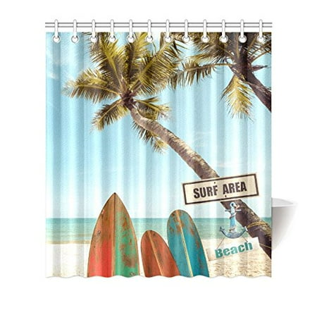 Mkhert Vintage Surf Board With Palm Tree On Tropical Beach Decor