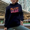 thumbnail image 2 of Plant Lady, Garden Lover or Gardening Enthusiast Themed, Groovy Retro Wavy Text Merch Gift, Navy Blue Hooded Sweatshirt or Hoodie, Small, 2 of 5