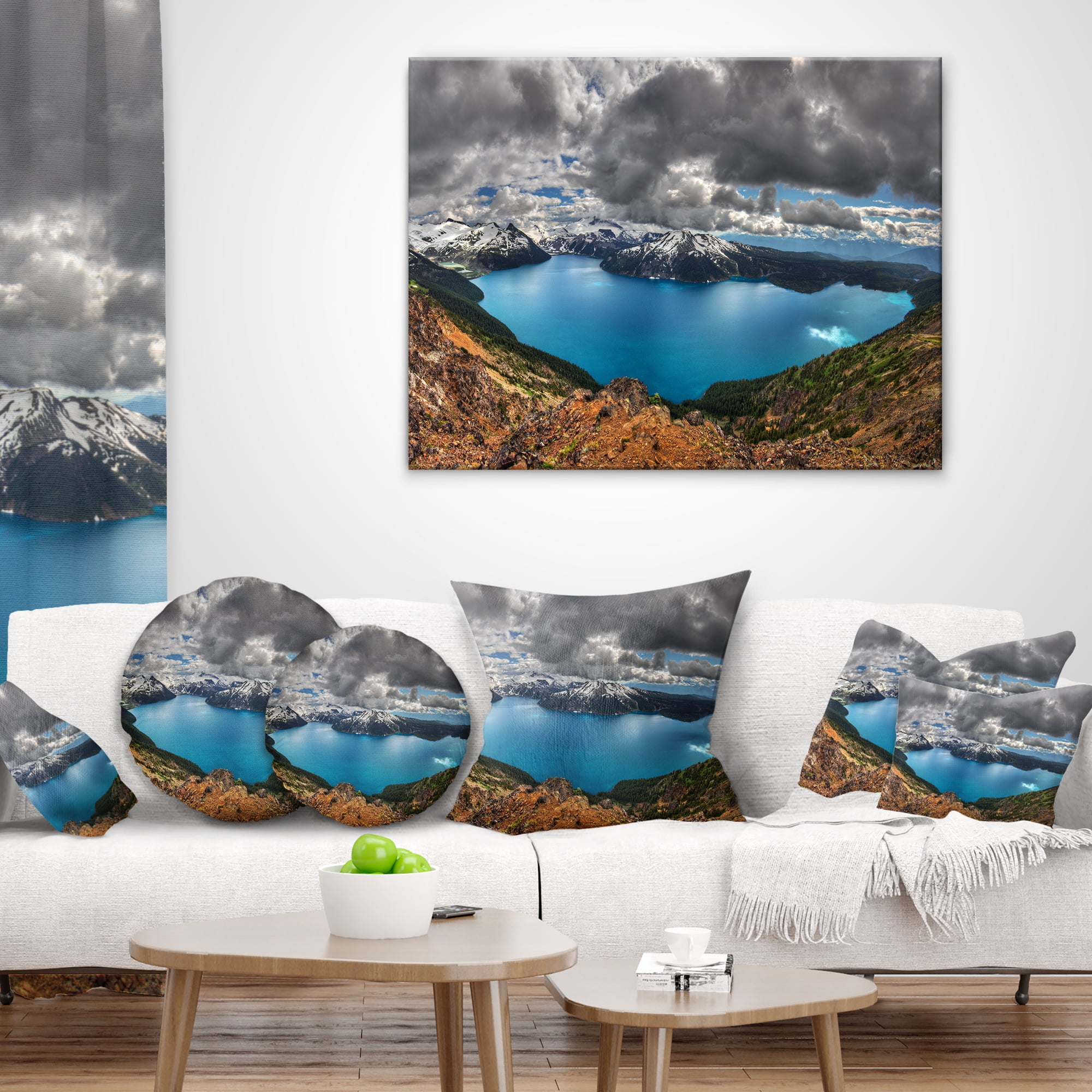 Designart Lake Surrounded by Mountains - Landscape Printed Throw Pillow - 12x20