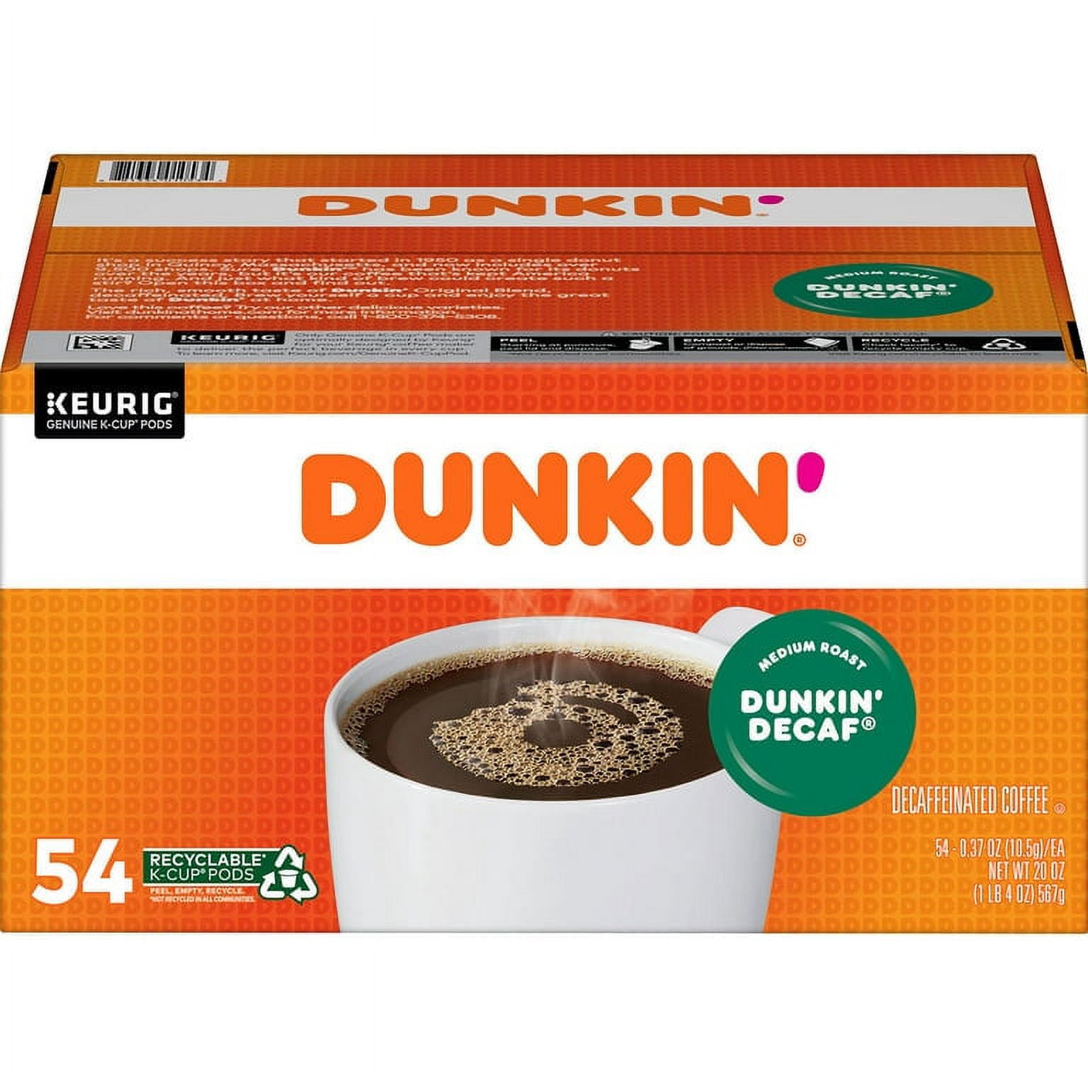 Dunkin' Donuts Decaf Coffee K-Cups, Medium Roast (54 ct.)