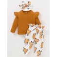 thumbnail image 2 of CARETOO Baby Girls Toddler Girl Casual Clothes Long Sleeve Ruffle Top Floral Pant Headband 3Pcs 1-5T, 2 of 9