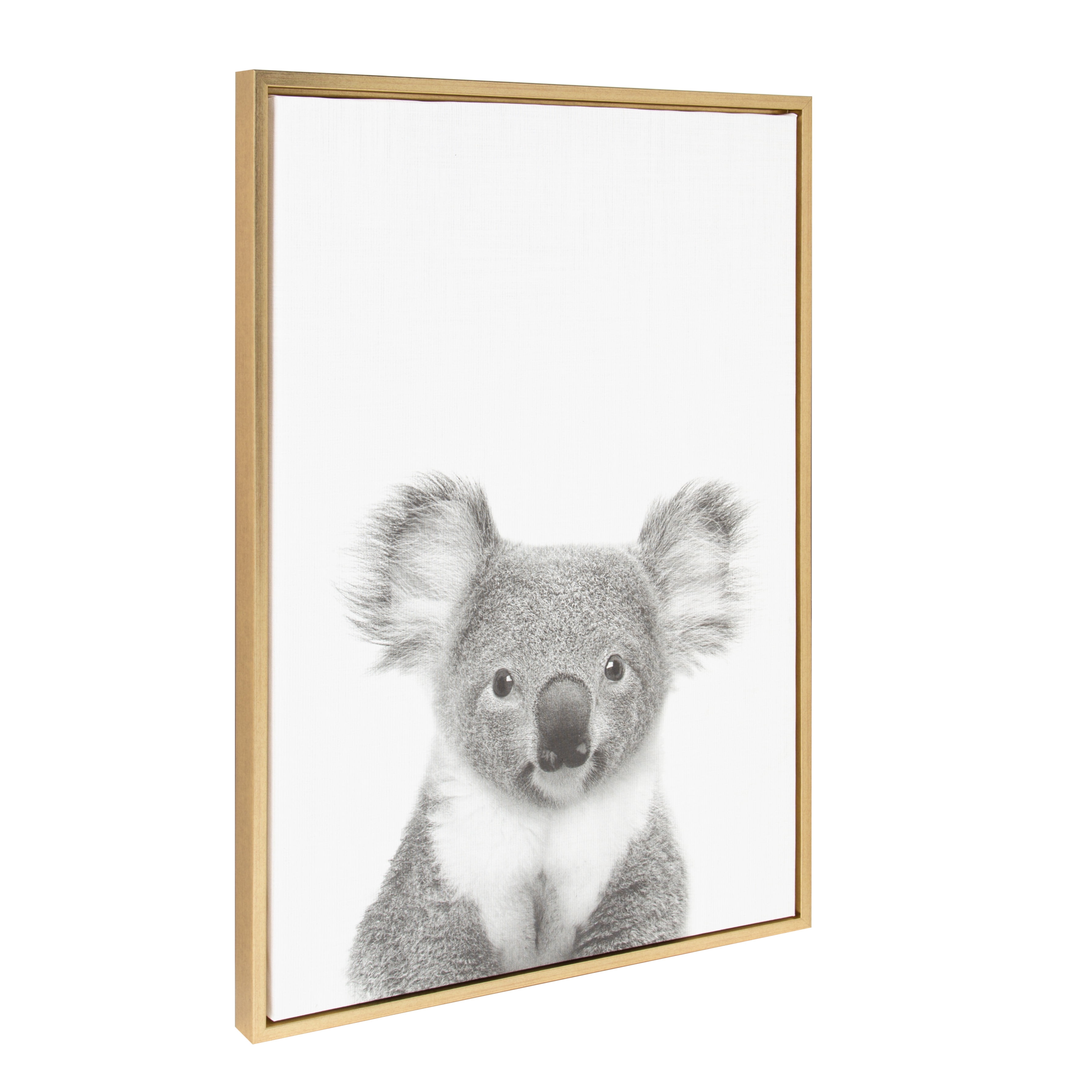 Kate and Laurel Sylvie Koala Animal Print Black and White Portrait Framed Canvas Wall Art by Simon Te Tai, 23x33 Gold