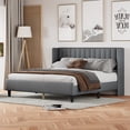 thumbnail image 2 of King Size Upholstered Platform Bed Frame With Headboard, Mattress Foundation, Wood Slat Support, Quiet, No Box Spring Needed, Easy To Assemble Light Grey, 2 of 9