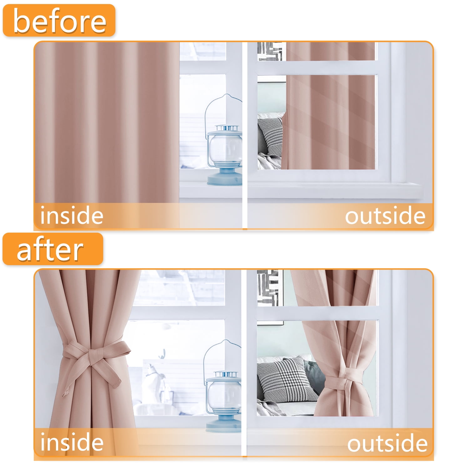 Hiasan Blackout Curtains for Bedroom - Thermal Insulated & Energy Saving Window Curtains for Living Room, 2 Drape Panels Sewn with Tiebacks, Blush Pink, 42 x 63 Inch