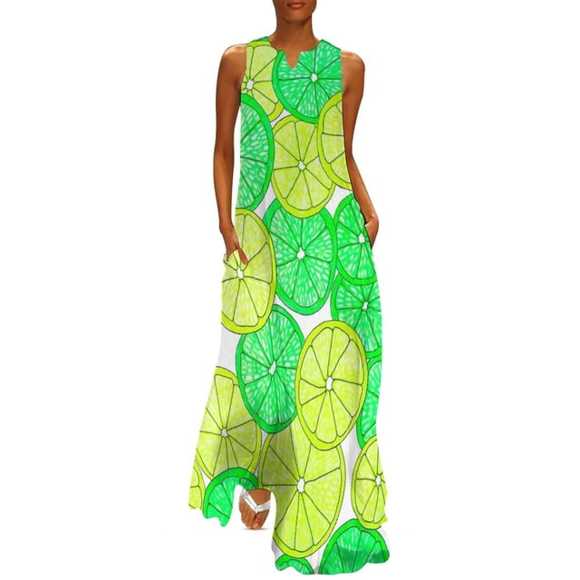 Robe Citron Aquarelle Été Rayures Bleues et Blanches Mode Coréenne Bohemia Longues Robes Design Moderne Maxi Grande Taille