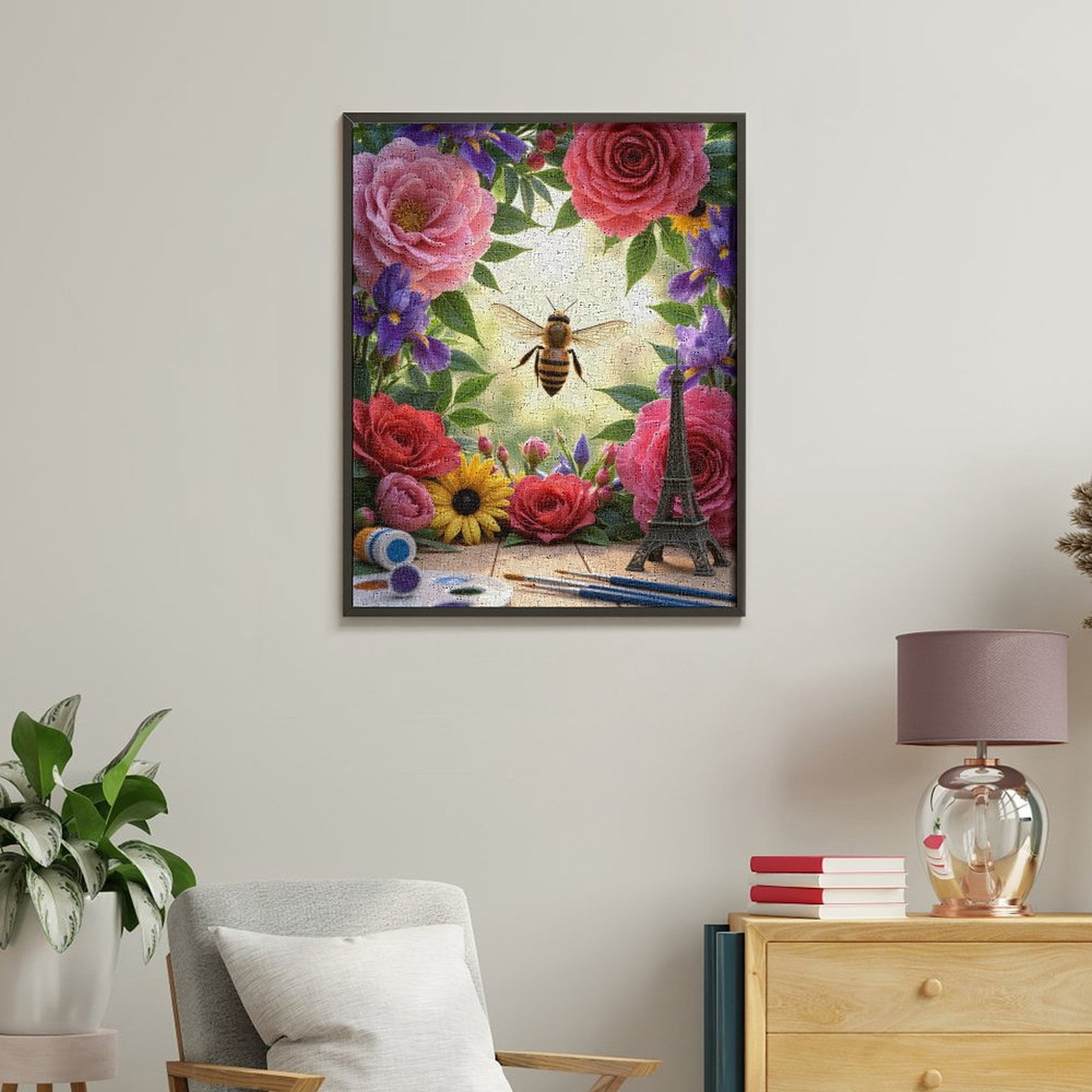 Paint By Numbers Kit for Adults Beginner - Bee Floral Art Scene Paris Palette DIY Canvas Painting Kits for Adults, Frameless Paint By Number for Adults for Home Wall Decor 16x20 Inch
