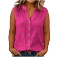 thumbnail image 2 of Women's Plus Size Sleeveless Button Down Shirts Dressy Casual Summer Blouses V Neck Cotton Linen Tops Business Work Tank Top | CSEONE,Hot Pink 4XL, 2 of 5