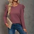 thumbnail image 6 of Njoeus Plus Size Tops for Women, Tunic Shirts for Women women's Knit Puff Long Sleeve Tops Loose Round Neck Basic Shirts Work Dressy Blouses Business Casual Tops for Women Spring Clothes S-XXL, 6 of 7