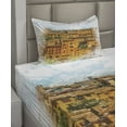 thumbnail image 2 of Ambesonne Retro Fitted & Top Sheet Set with Sham, Historic Italian Town, Orange White, 2 of 4
