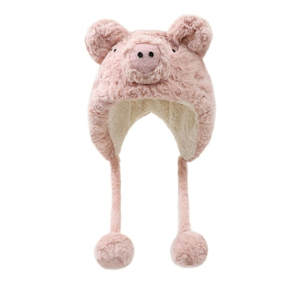 Cartoon Pig Hat Plush Hat with Ear Flaps for Winter Headwear