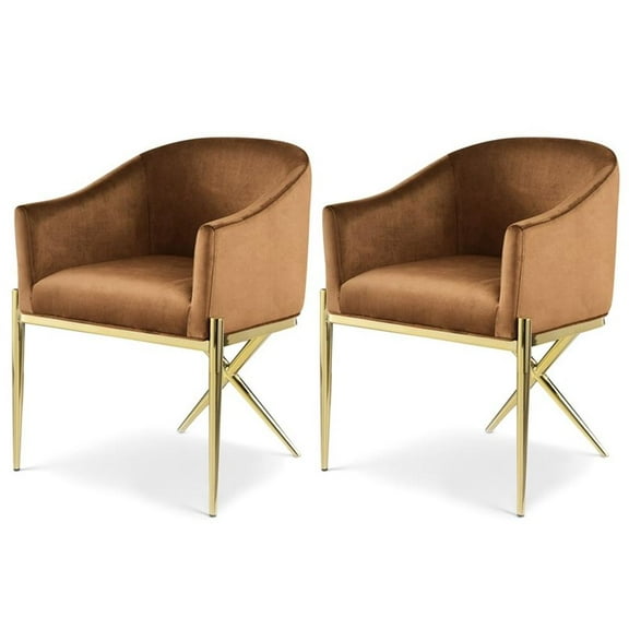 Maklaine Contemporary Saddle Velvet Dining Chair with Gold Steel Legs (Set of 2)