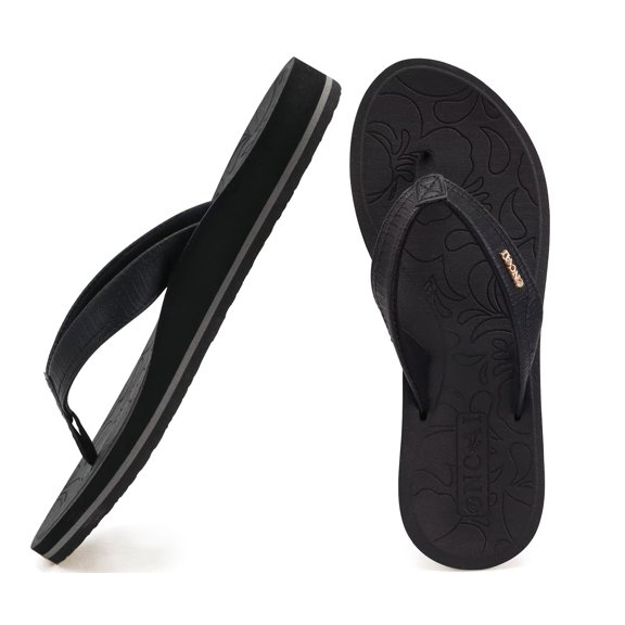 ONCAI Women's Flip Flops Comfortable Summer Beach Thong Sandals for Women 2025 with Cushion Walking Arch Support Yoga Mat Indoor Outdoor Soles Black Size 7