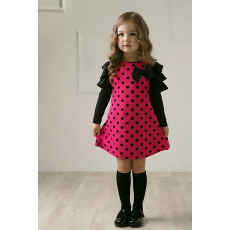 

Dresses for Girls Short Sleeve Mini Dress Casual Print Hot Pink 90