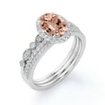 thumbnail image 2 of JeenMata Pave Set - 2 Carat Oval Cut Lab created morganite and Moissanite - Halo - Filigree Milgrain Trio Bridal Set - White Gold Plating over Silver, 2 of 6