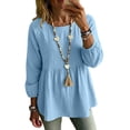 thumbnail image 2 of thefmos Women Plus Size Fall Round Neck Long Sleeve Tunic Tops Solid Boho Casual Pullover Blouses Loose Flowy Shirts for Curvy Women Vacation Outfits, Light Blue 3XL, 2 of 8