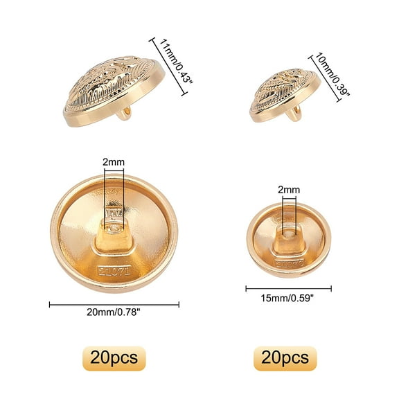 1 box 40pcs Light golden color Alloy Buttons Blazer Buttons 15mm 20mm Half Round with Badge Pattern Buttons for Jeans Coat Blazer Suits Jacket Sewing Crafting