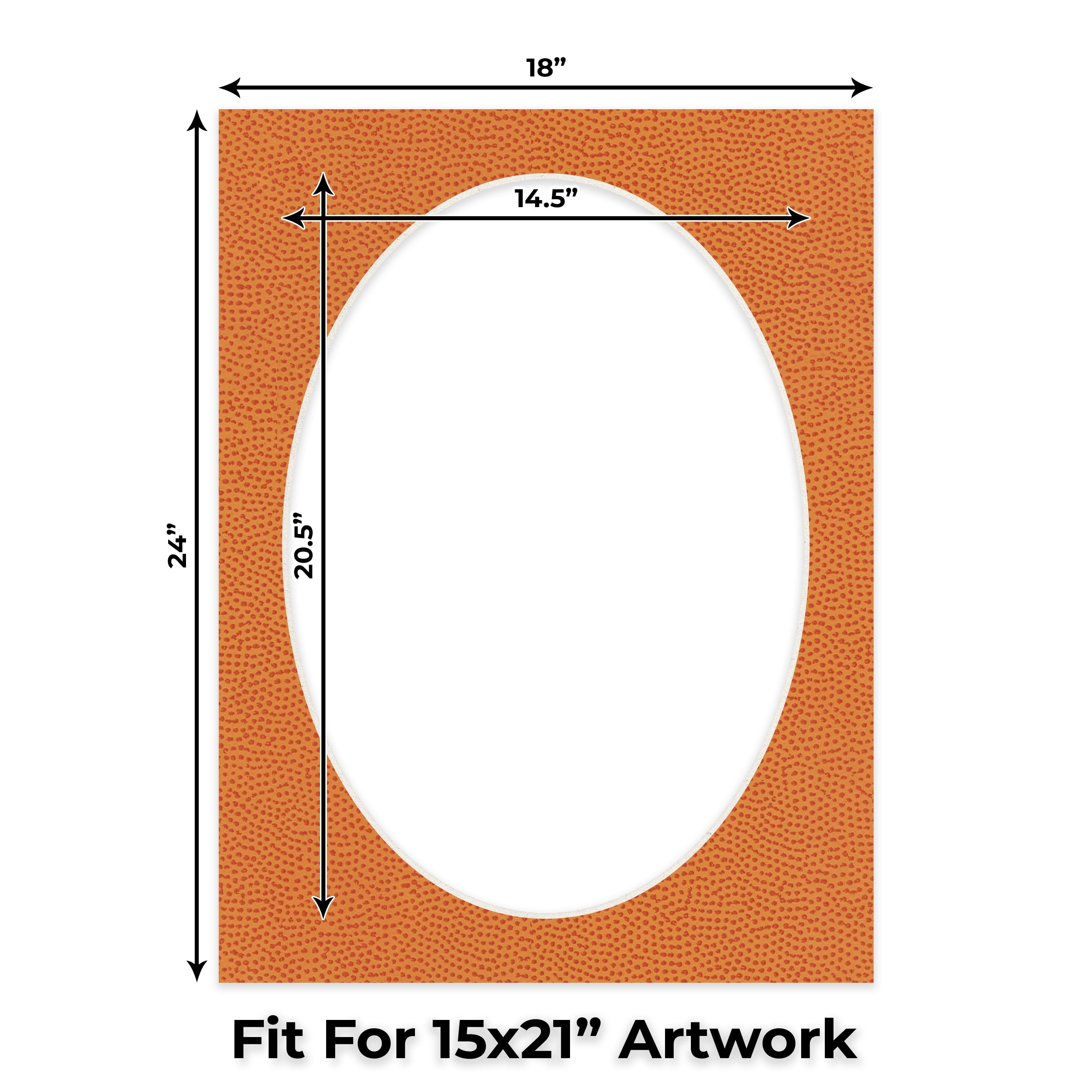 Basketball Texture Picture Frame Mat for 18x24 Frames - Oval Opening for 15x21 Photos - 1 Mat