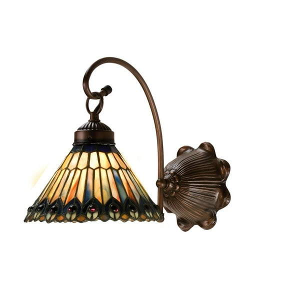 Meyda Tiffany - 18525 - One Light Wall Sconce - Tiffany Jeweled Peacock - Mahogany Bronze-55pack