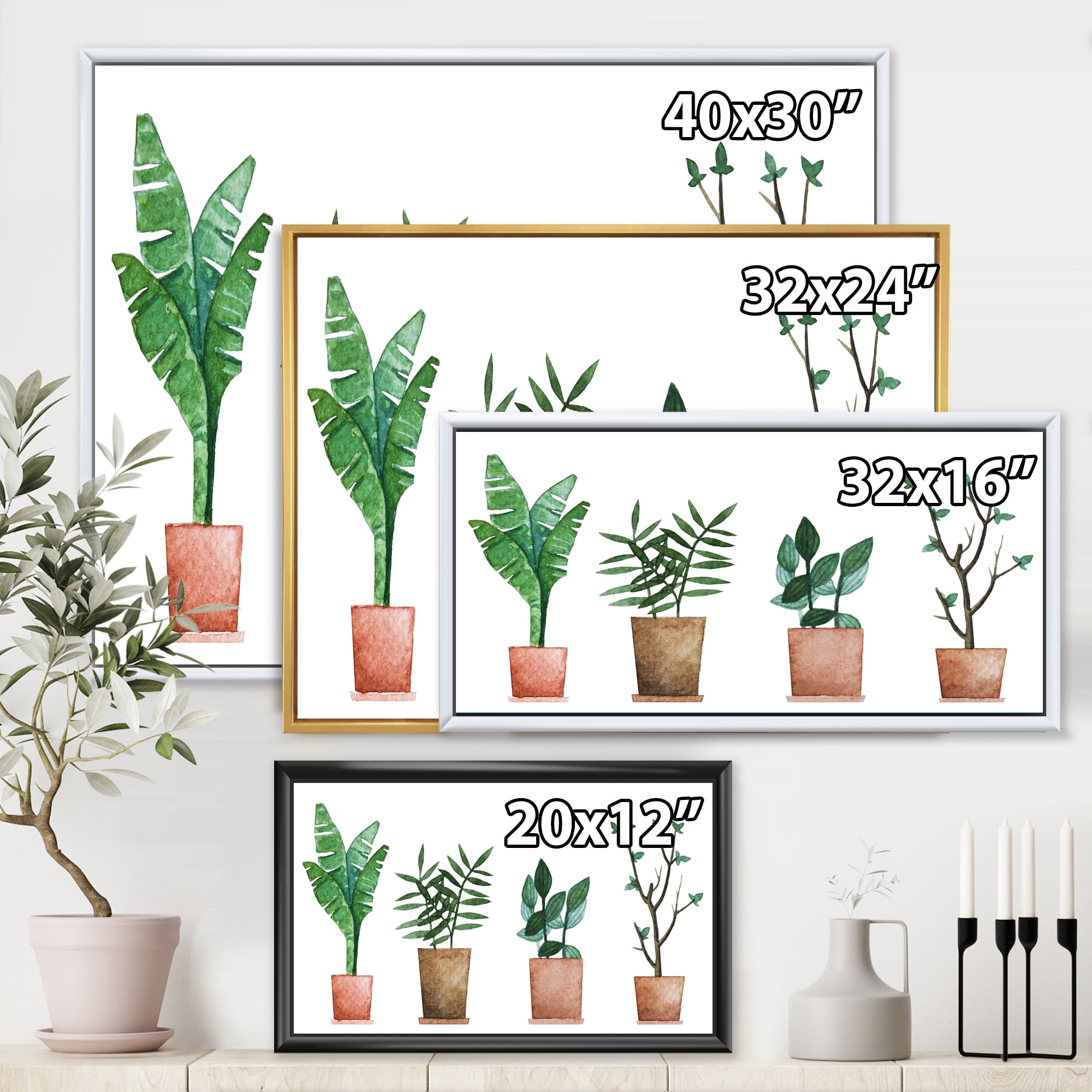 Designart 'Duo of Potted Flowers House Plants In Claypots' Farmhouse Framed Canvas Wall Art Print
