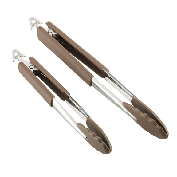 Anolon Tools and Gadgets SureGrip Nylon Nonstick Locking Tongs Set, 2-Piece, Bronze