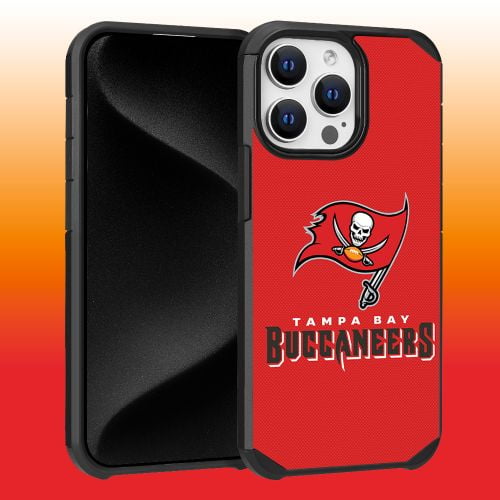 Apple iPhone 15 Pro Max (6.7) - NFL Licensed Tampa Bay Buccaneers Team Logo on Red Textured Dual Layer Case