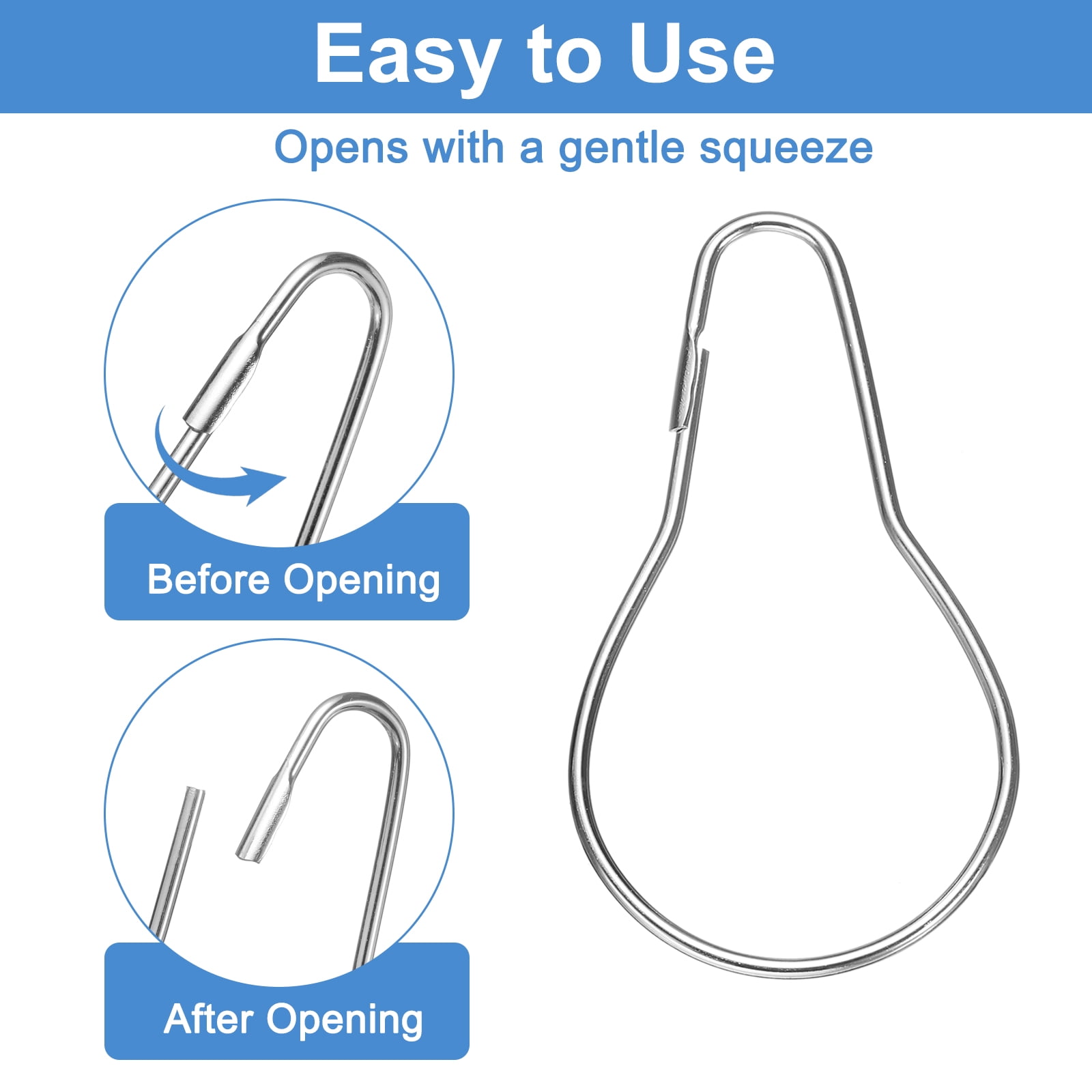 Uxcell 200Pcs Silver Shower Curtain Hooks, Rust Proof Metal Shower Curtain Rings Curtain Hangers for Bathroom Bedroom Kitchen Home Curtain Applications