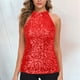 thumbnail image 2 of Top halter con lentejuelas para mujer - Blusa corta sin mangas brillante para fiesta/discoteca (talla única), 2 of 5