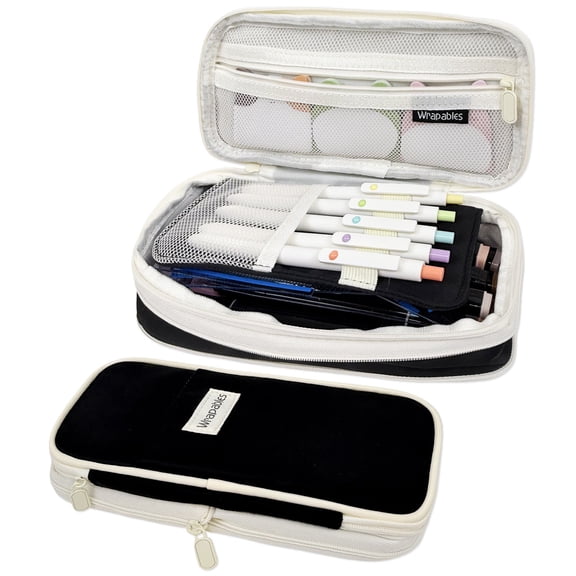 allydrew Large Capacity Pencil Case, Expandable Pencil Pouch for Stationery Tools, Black
