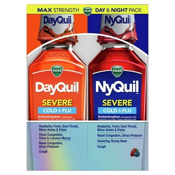 Vicks DayQuil and NyQuil Severe Cold and Flu Liquid Medicine, Over-the-Counter Medicine, 2x12 Oz